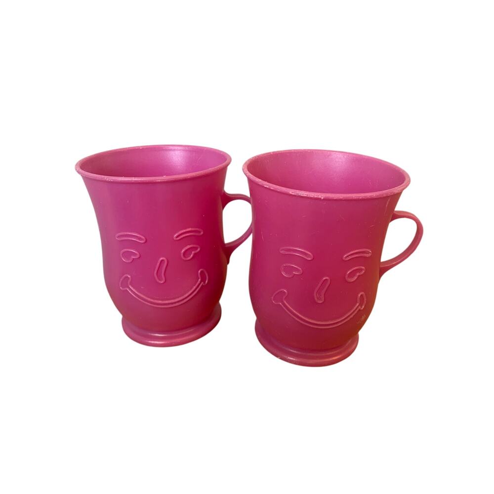 Kool-Aid Man Plastic Mugs Set of 2 Vintage PURPLE Smiling Face Mugs Cups RARE